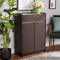 Baxton Studio Walker Modern and Contemporary Dark Brown and Gold Finished Wood Shoe Cabinet with Faux Marble Top 189-11619-ZORO